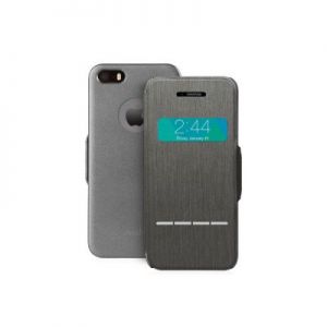 Moshi SenseCover - Etui z klapką dotykową iPhone 5/5s/SE + folia ochronna na tył (stalowy)