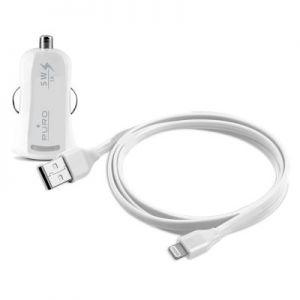PURO Mini ładowarka samochodowa Apple 1A z płaskim, odpinanym kablem Lightning MFi (biały)