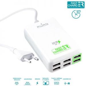 PURO Fast Charging Station - Uniwersalna sieciowa stacja ładująca 6A 6 x USB (biały)