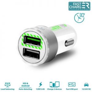 PURO Mini Car Fast Charger - Uniwersalna ładowarka samochodowa 2 x USB 2.4 A z niebieskim podświetle