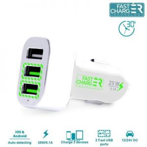 PURO Mini Car Fast Charger - Ładowarka samochodowa 3 x USB 5.1A (biały)