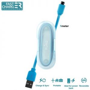 PURO Charge&Sync Cable - Kabel z dwustronnymi wtyczkami Micro USB + cable manager, 1m (Blue)